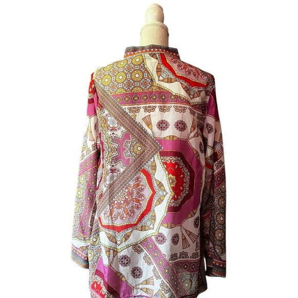Hale Bob Pink and Red Graphic Silk Tunic with Mandarin Collar Size XL - Picture 4 of 10